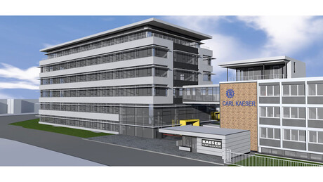 Kaeserin uuden hallintorakennuksen tietokoneanimaatio (näkymä sivusta)